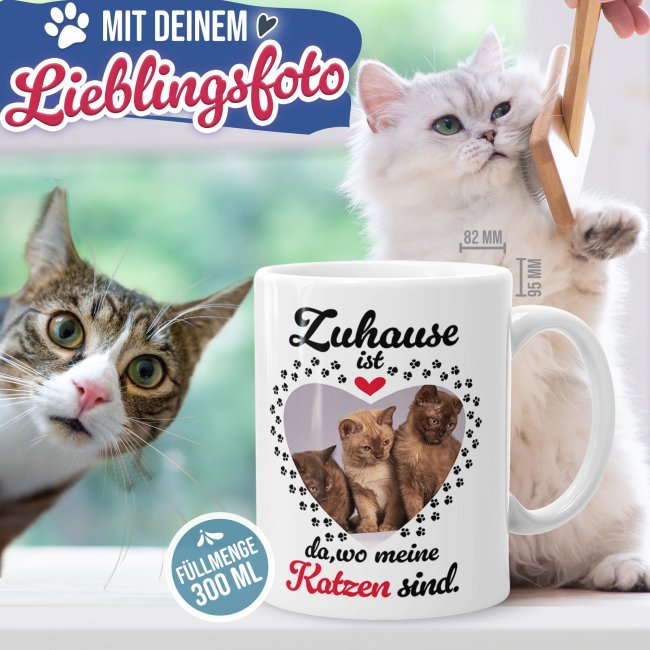 Katzen-Tasse mit Foto selbst gestalten - Zuhause ist da, wo meine Katzen sind