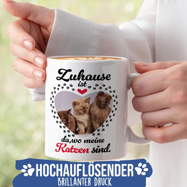 Katzen-Tasse mit Foto selbst gestalten - Zuhause ist da, wo meine Katzen sind