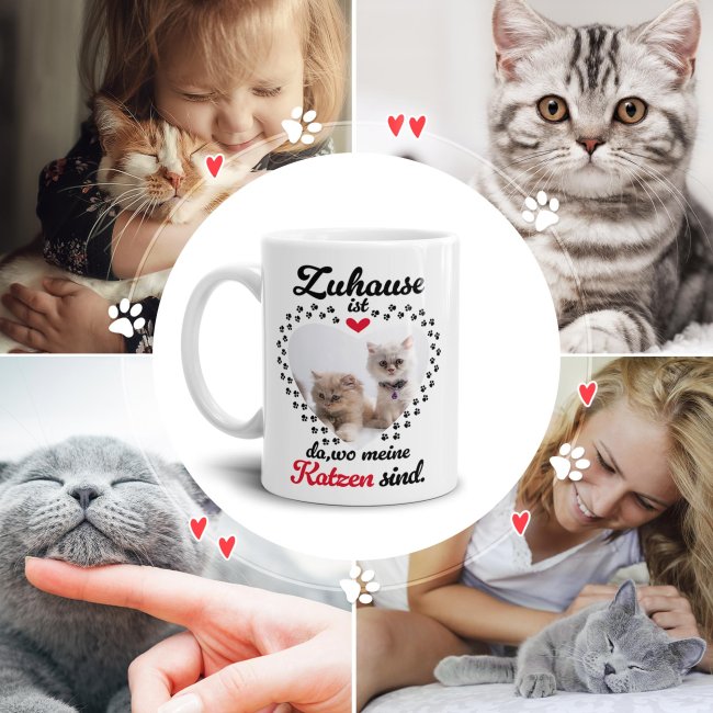 Katzen-Tasse mit Foto selbst gestalten - Zuhause ist da, wo meine Katzen sind