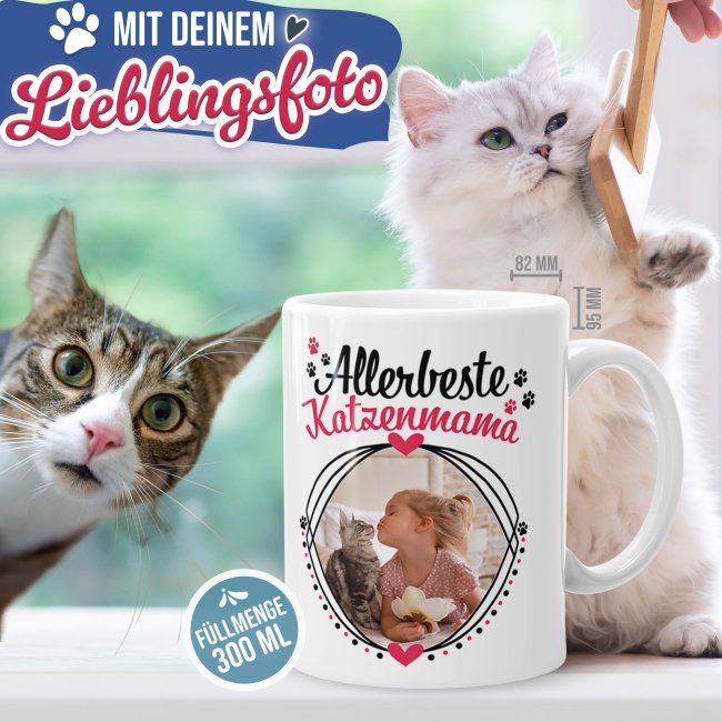 Tasse mit Spruch - Allerbeste Katzenmama - mit Foto gestalten