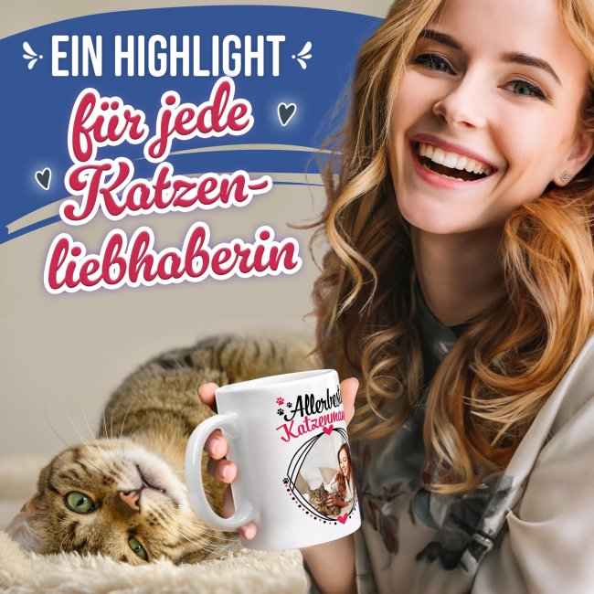 Tasse mit Spruch - Allerbeste Katzenmama - mit Foto gestalten