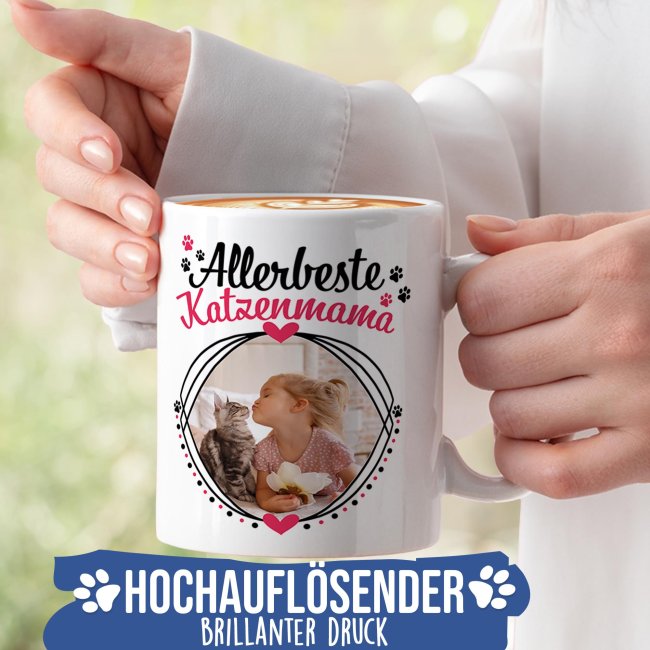 Tasse mit Spruch - Allerbeste Katzenmama - mit Foto gestalten