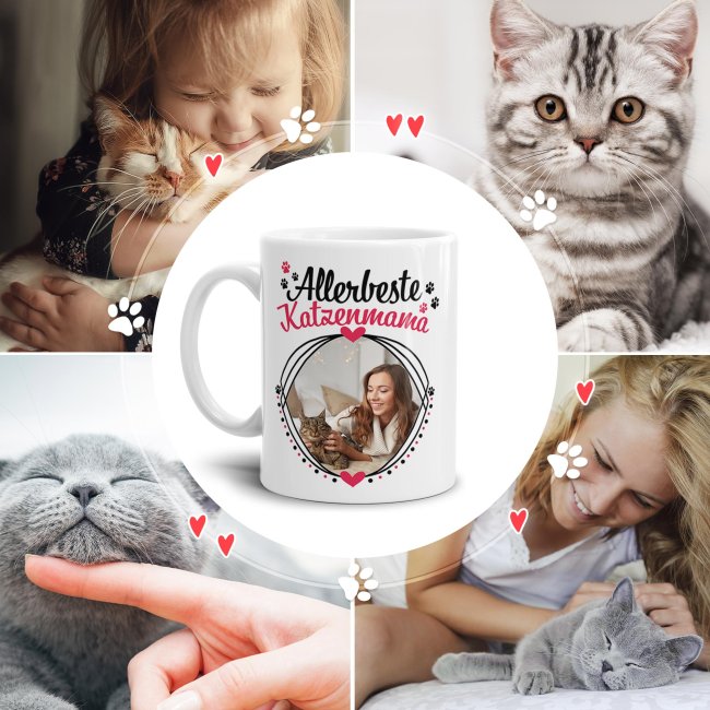 Tasse mit Spruch - Allerbeste Katzenmama - mit Foto gestalten