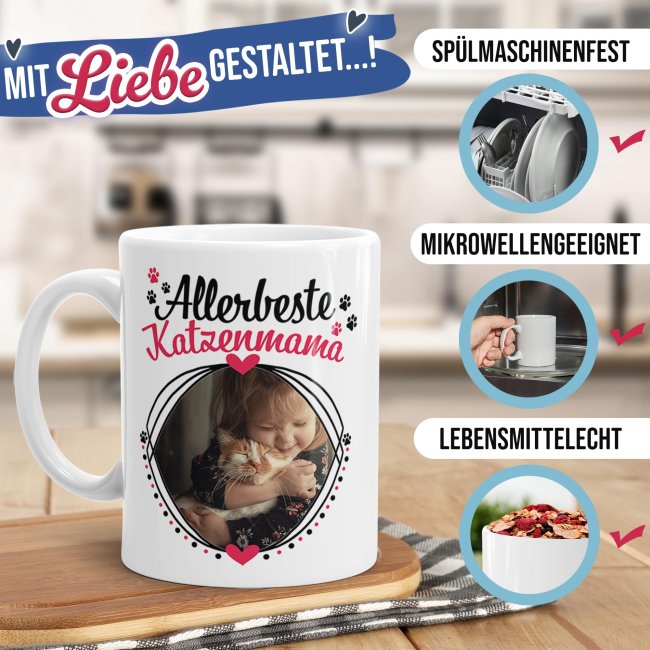 Tasse mit Spruch - Allerbeste Katzenmama - mit Foto gestalten