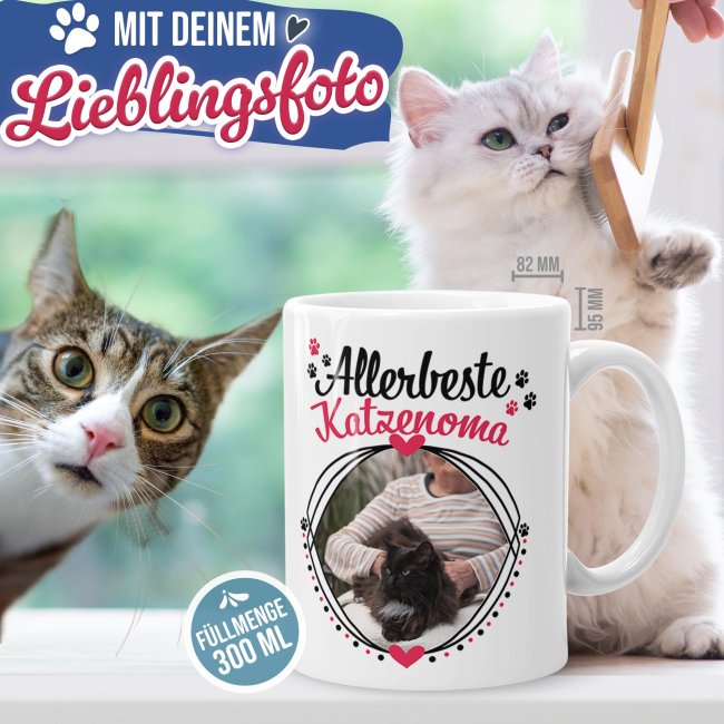 Tasse mit Spruch - Allerbeste Katzenoma - mit Foto gestalten