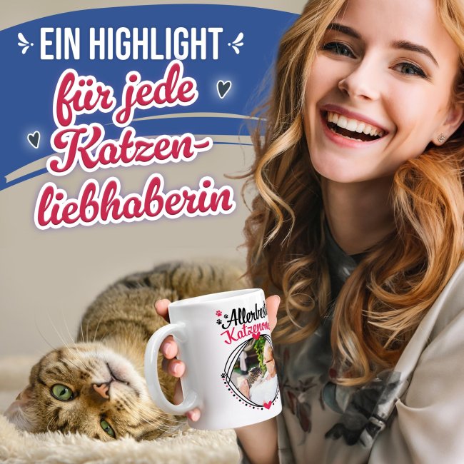 Tasse mit Spruch - Allerbeste Katzenoma - mit Foto gestalten