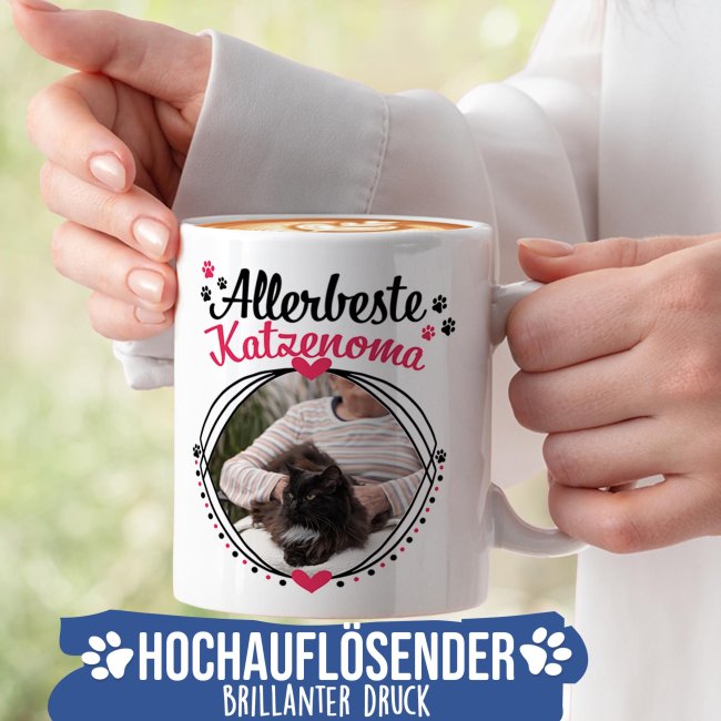 Tasse mit Spruch - Allerbeste Katzenoma - mit Foto gestalten