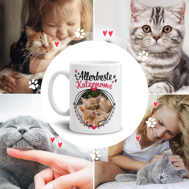 Tasse mit Spruch - Allerbeste Katzenoma - mit Foto gestalten