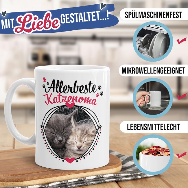 Tasse mit Spruch - Allerbeste Katzenoma - mit Foto gestalten