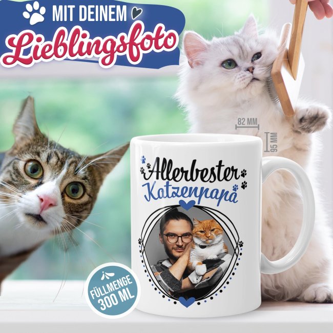 Tasse mit Spruch - Allerbester Katzenpapa - mit Foto gestalten