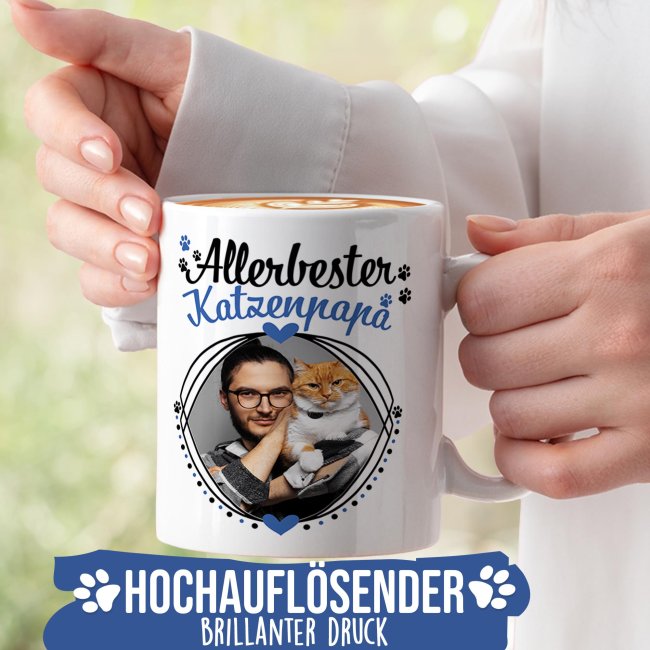 Tasse mit Spruch - Allerbester Katzenpapa - mit Foto gestalten