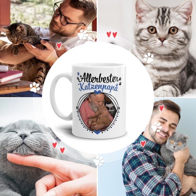 Tasse mit Spruch - Allerbester Katzenpapa - mit Foto gestalten