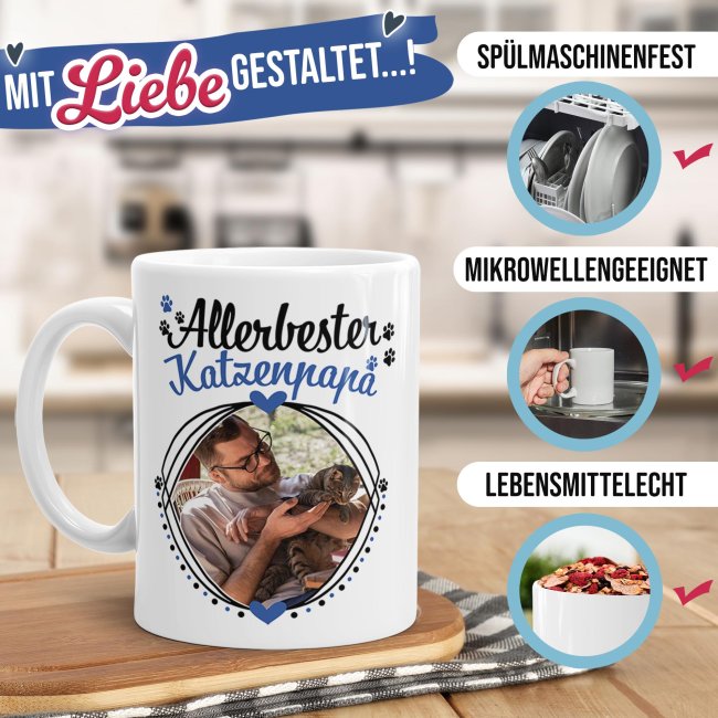 Tasse mit Spruch - Allerbester Katzenpapa - mit Foto gestalten