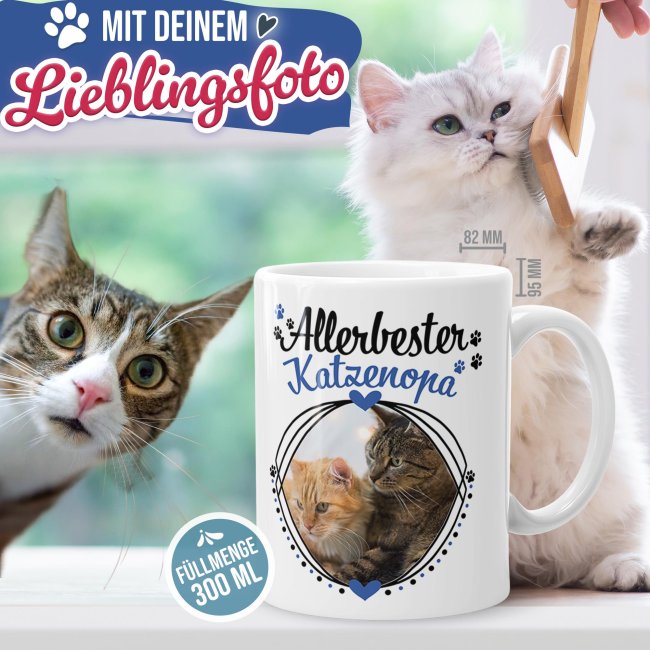 Tasse mit Spruch - Allerbester Katzenopa - mit Foto gestalten