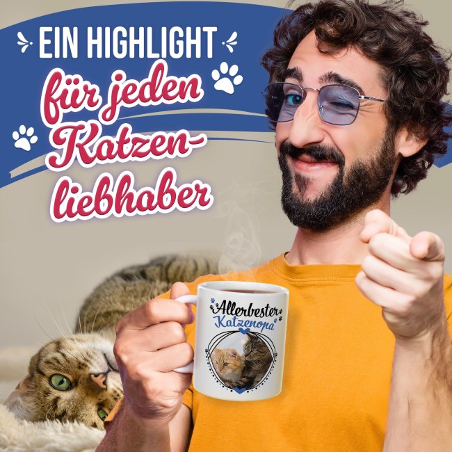 Tasse mit Spruch - Allerbester Katzenopa - mit Foto gestalten