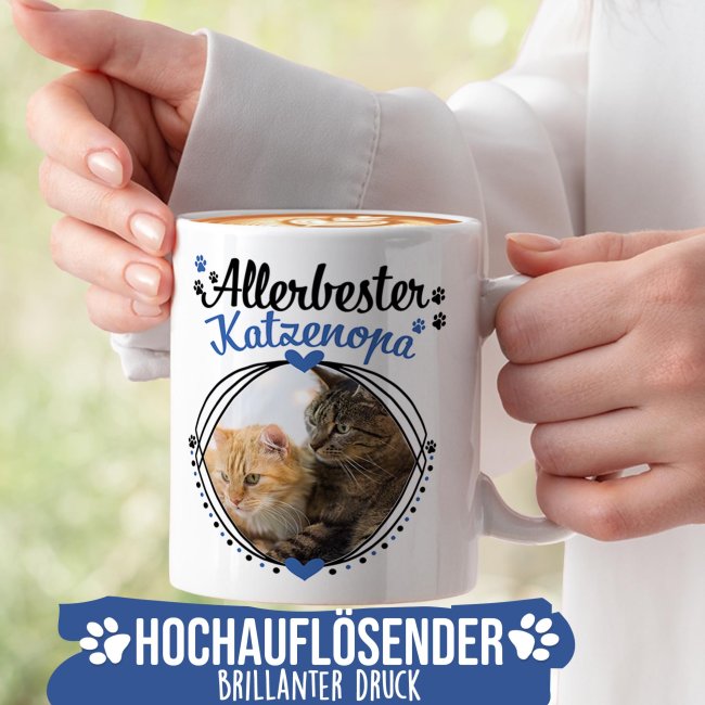 Tasse mit Spruch - Allerbester Katzenopa - mit Foto gestalten