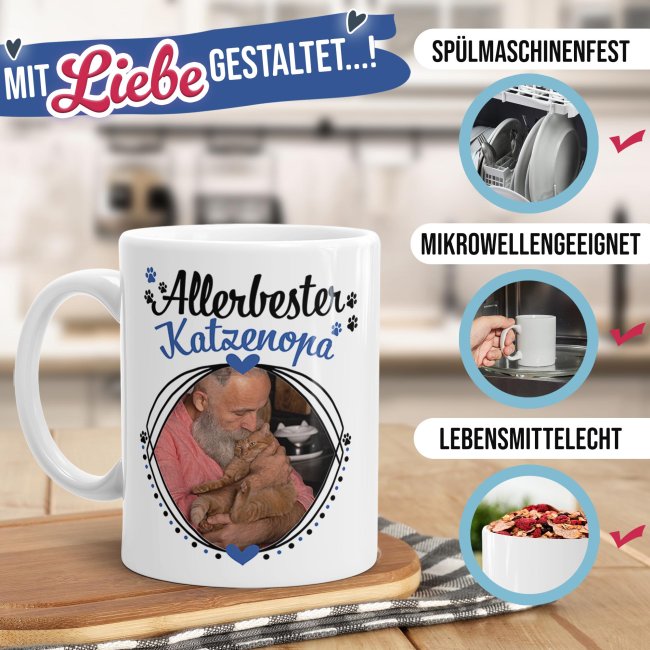 Tasse mit Spruch - Allerbester Katzenopa - mit Foto gestalten