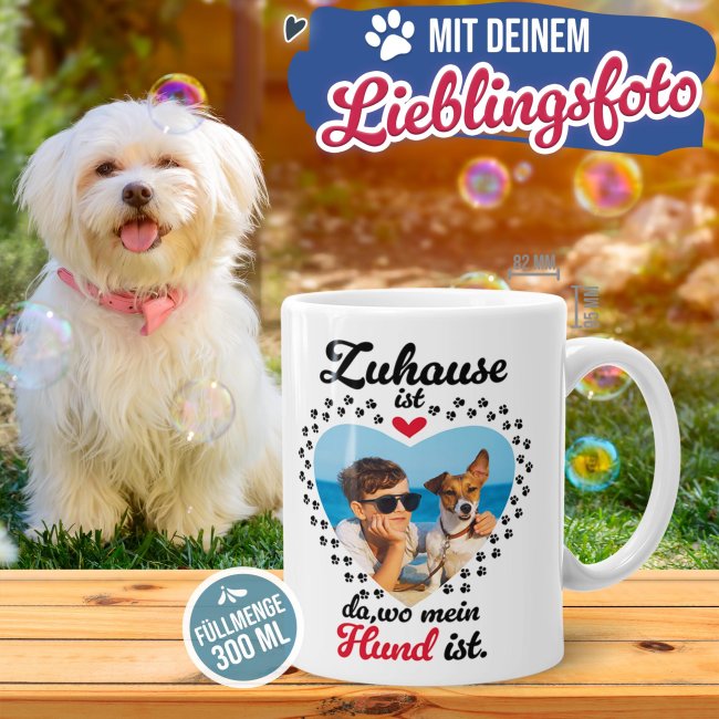 Hunde-Tasse mit Foto selbst gestalten - Zuhause ist da, wo mein Hund ist