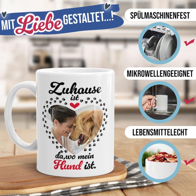 Hunde-Tasse mit Foto selbst gestalten - Zuhause ist da, wo mein Hund ist