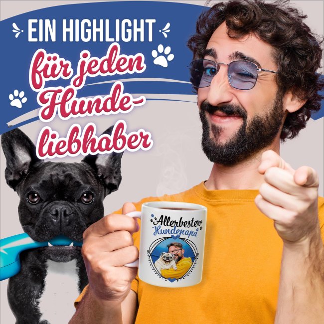 Tasse mit Spruch - Allerbester Hundepapa - mit Foto gestalten