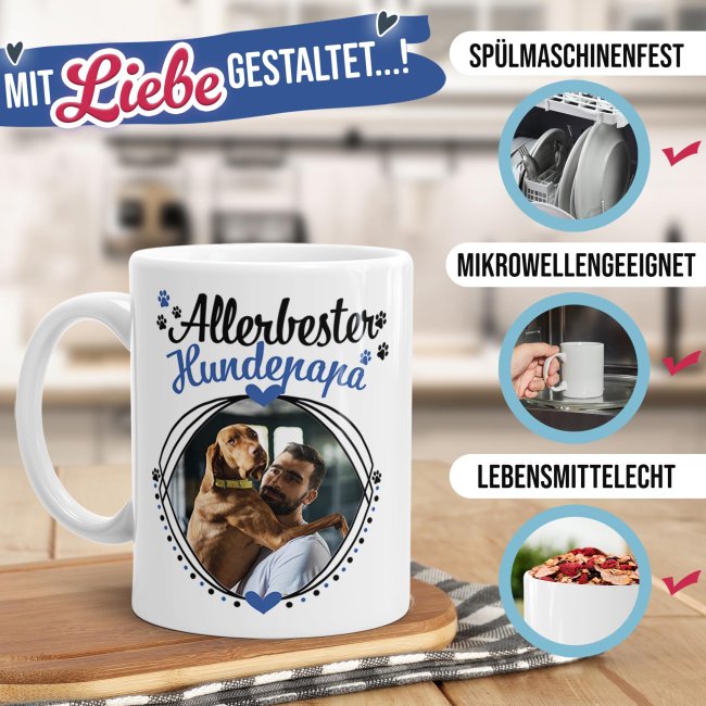 Tasse mit Spruch - Allerbester Hundepapa - mit Foto gestalten