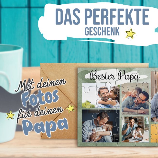 Foto-Puzzle mit Collage f&uuml;r 6 Fotos selbst gestalten - Bester Papa - 24 Teile inkl. Umschlag