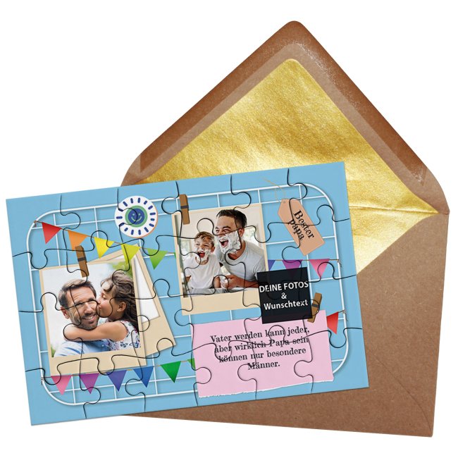 Foto-Puzzle - Bester Papa - mit zwei Fotos und Text gestalten - 24 Teile inkl. Umschlag