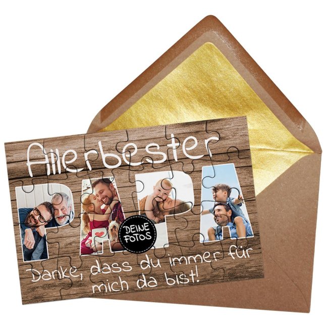 Puzzle f&uuml;r den allerbesten Papa - mit 4 Fotos gestalten - Danke, dass du immer da bist - 24 Teile inkl. Umschlag