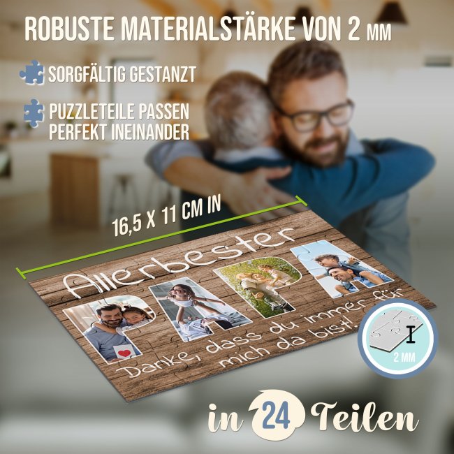 Puzzle f&uuml;r den allerbesten Papa - mit 4 Fotos gestalten - Danke, dass du immer da bist - 24 Teile inkl. Umschlag