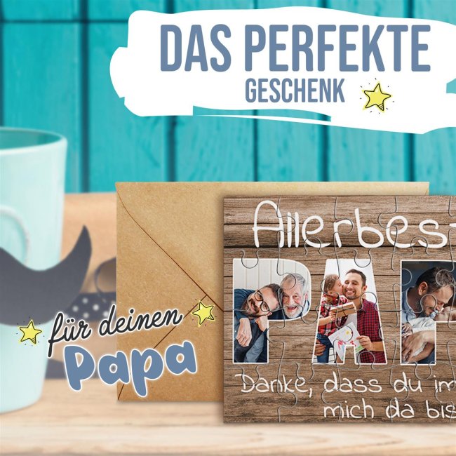 Puzzle f&uuml;r den allerbesten Papa - mit 4 Fotos gestalten - Danke, dass du immer da bist - 24 Teile inkl. Umschlag