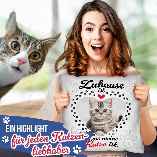 Katzen-Kissen mit Foto gestalten - Zuhause ist da, wo meine Katze ist