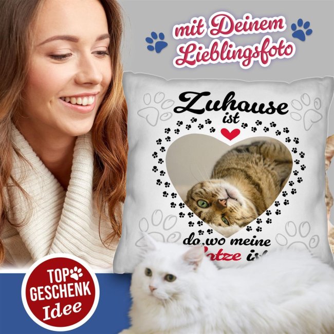 Katzen-Kissen mit Foto gestalten - Zuhause ist da, wo meine Katze ist