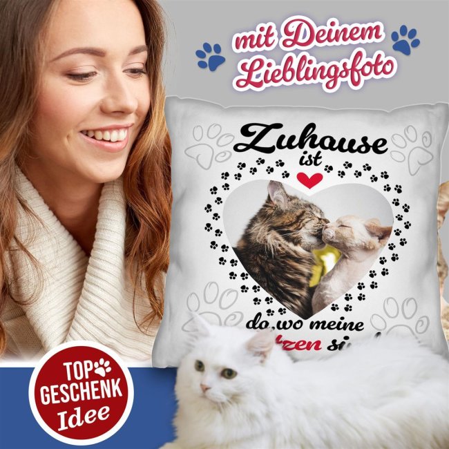 Katzen-Kissen mit Foto gestalten - Zuhause ist da, wo meine Katzen sind