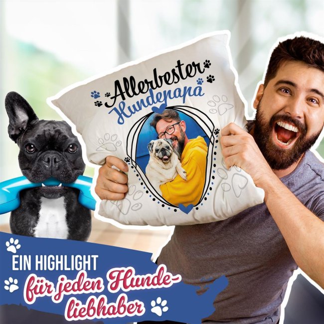 Kissen f&uuml;r den allerbesten Hundepapa - mit Foto selbst gestalten