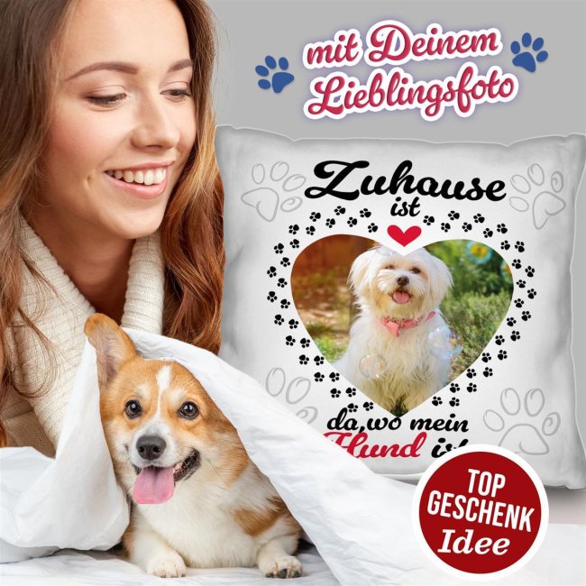 Hunde-Kissen mit Foto gestalten - Zuhause ist da, wo mein Hund ist