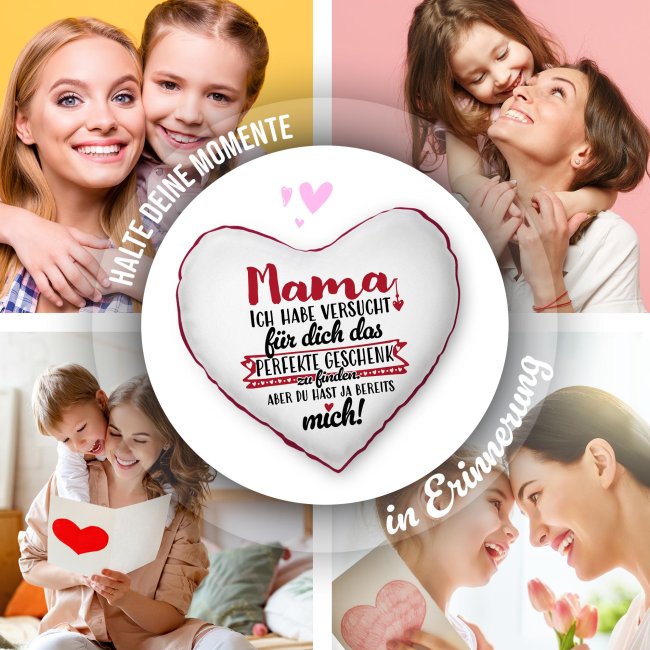 Herz-Kissen mit Spruch f&uuml;r Mama - Das perfekte Geschenk - R&uuml;ckseite Rot