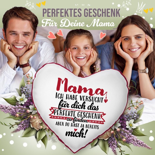 Herz-Kissen mit Spruch f&uuml;r Mama - Das perfekte Geschenk - R&uuml;ckseite Rot