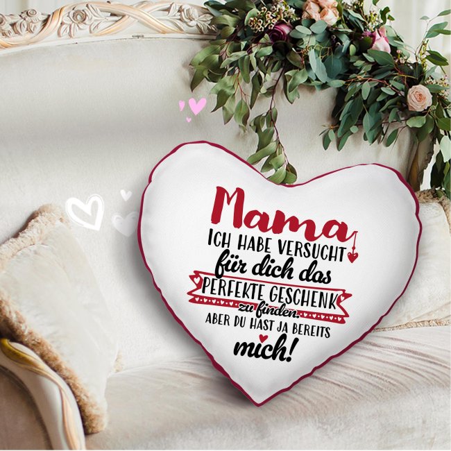 Herz-Kissen mit Spruch f&uuml;r Mama - Das perfekte Geschenk - R&uuml;ckseite Rot