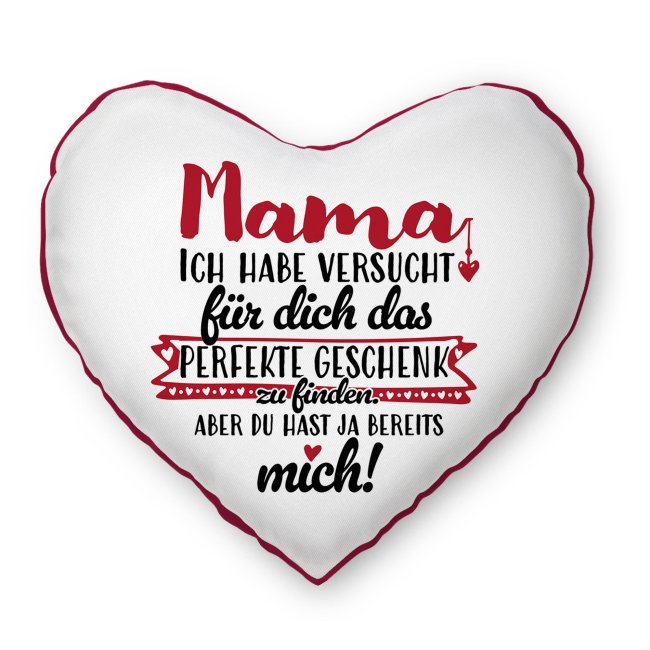 Herz-Kissen mit Spruch f&uuml;r Mama - Das perfekte Geschenk - R&uuml;ckseite Rot