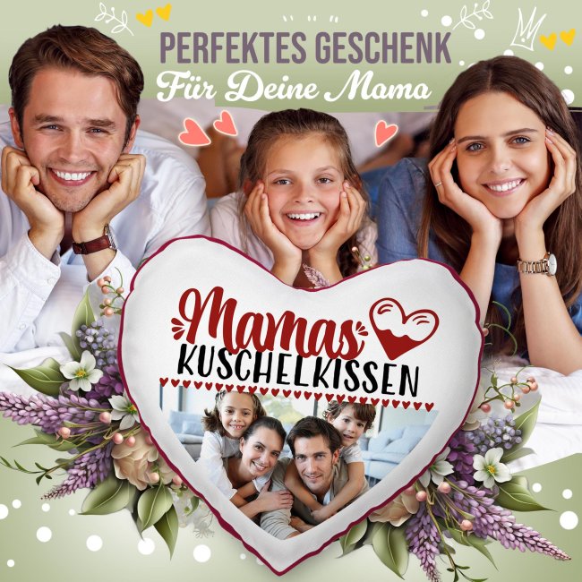 Personalisiertes Herzkissen f&uuml;r Mama - Mamas Kuschelkissen - mit Foto - R&uuml;ckseite Rot