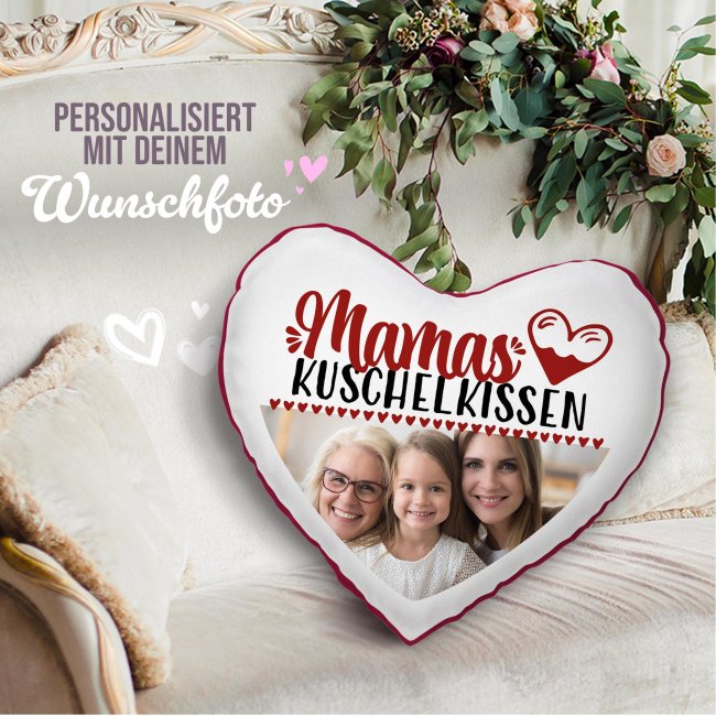 Personalisiertes Herzkissen f&uuml;r Mama - Mamas Kuschelkissen - mit Foto - R&uuml;ckseite Rot