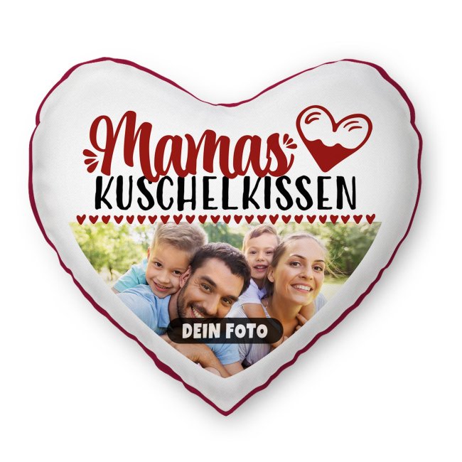 Personalisiertes Herzkissen f&uuml;r Mama - Mamas Kuschelkissen - mit Foto - R&uuml;ckseite Rot