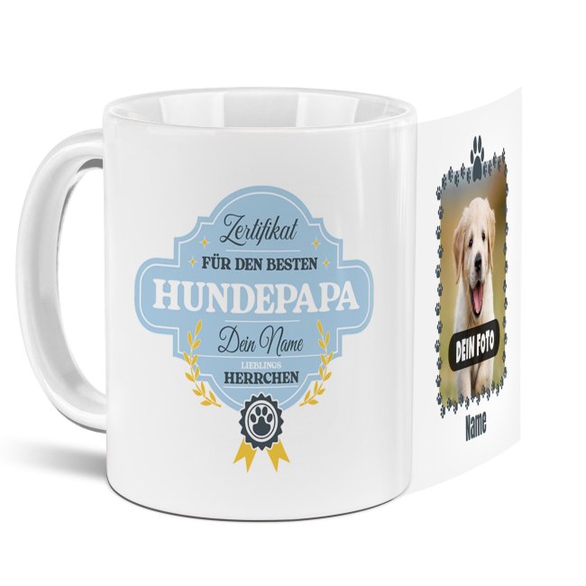 Personalisierte Hunde-Tasse mit Foto und Name - Bester Hundepapa