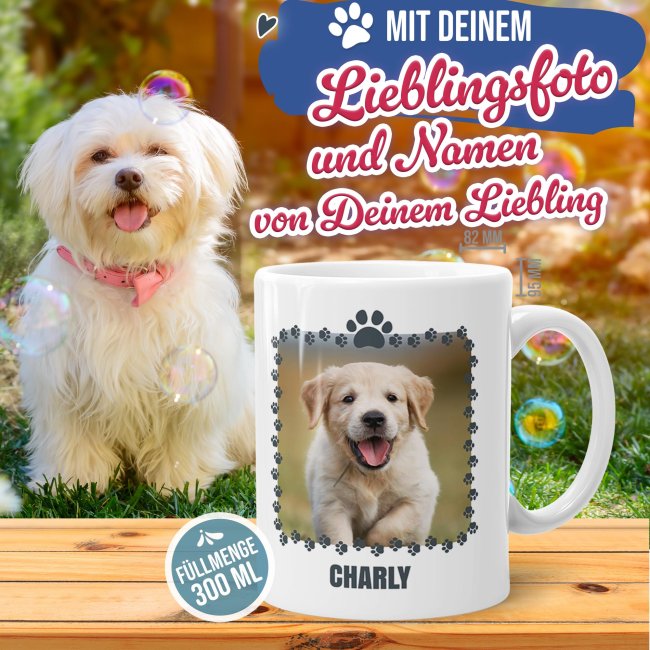 Personalisierte Hunde-Tasse mit Foto und Name - Bester Hundepapa