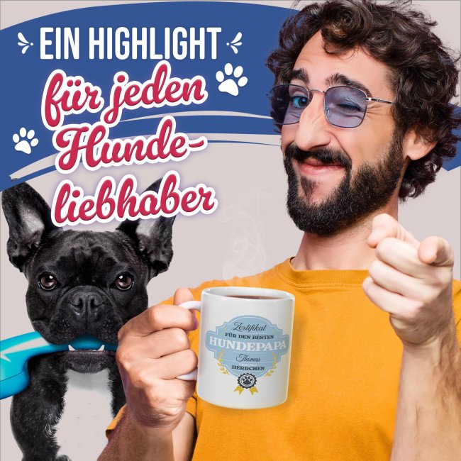 Personalisierte Hunde-Tasse mit Foto und Name - Bester Hundepapa