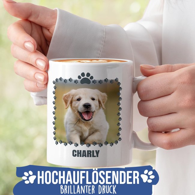 Personalisierte Hunde-Tasse mit Foto und Name - Bester Hundepapa