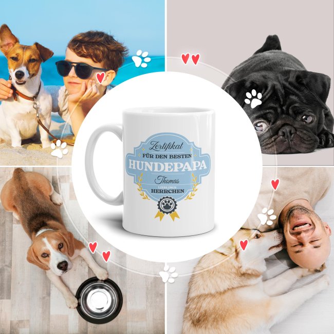 Personalisierte Hunde-Tasse mit Foto und Name - Bester Hundepapa