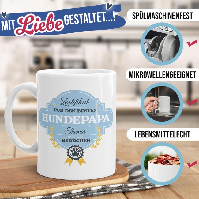 Personalisierte Hunde-Tasse mit Foto und Name - Bester Hundepapa