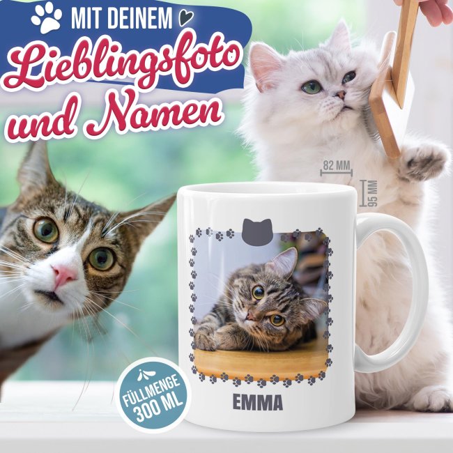 Katzen-Tasse f&uuml;r die beste Katzenmama - mit Foto und Namen selbst gestalten