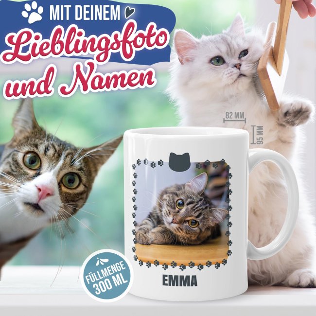 Personalisierte Katzen-Tasse mit Foto und Name - Bester Katzenpapa